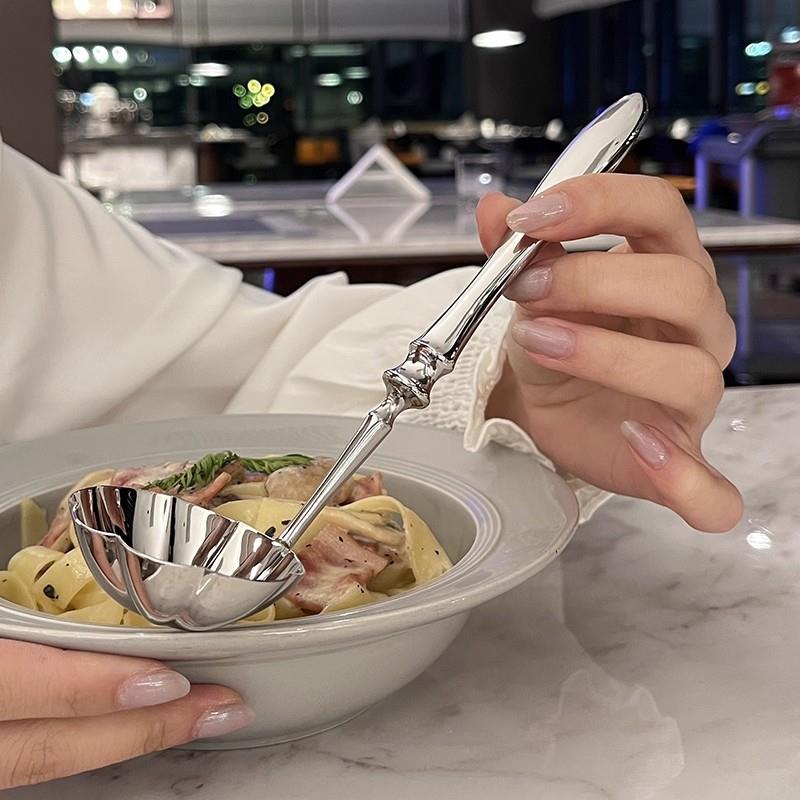 3罗16不锈钢勺子复古柱231汤餐具西餐勺甜品勺茶马勺汤匙餐厅吃饭