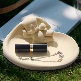 轻奢植绒小ZAQ飞象钥匙收纳植摆件厅面首桌饰盘入户玄关绒客装饰