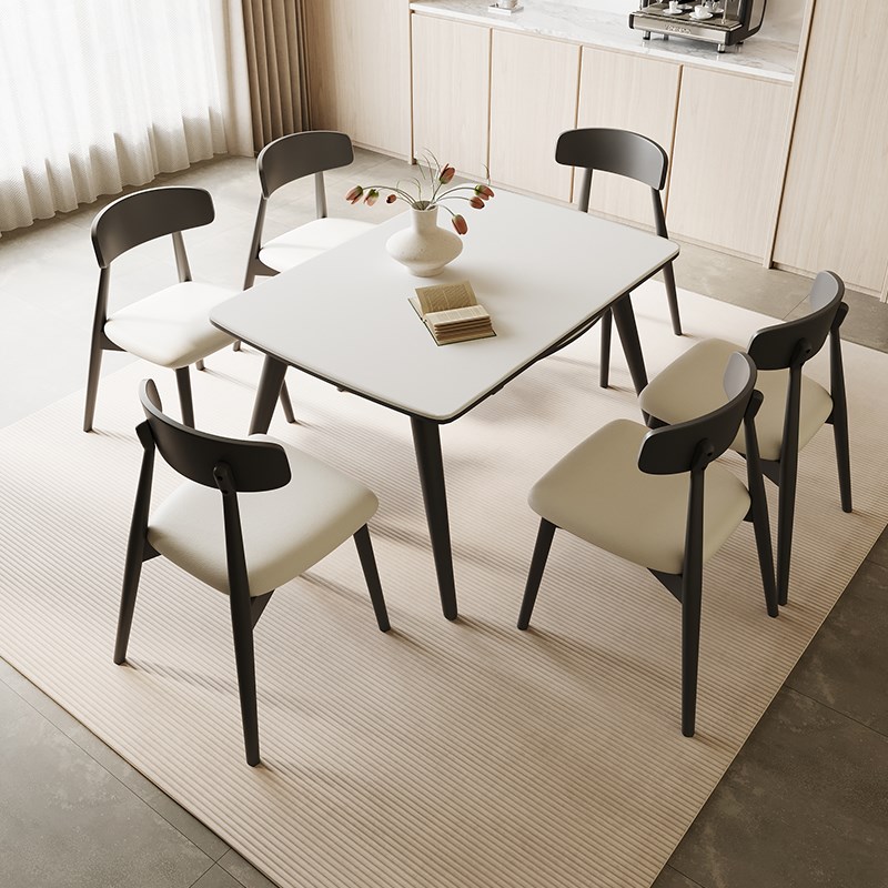 实木餐桌现代简约伸缩餐桌椅组合可变方桌桌长方R两用亮光岩板餐