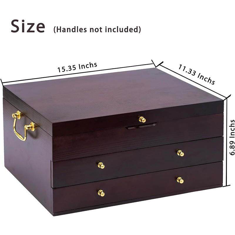 木制银器存箱家餐具纳盒木制用银器储盒三层抽CY-74954屉式收储物