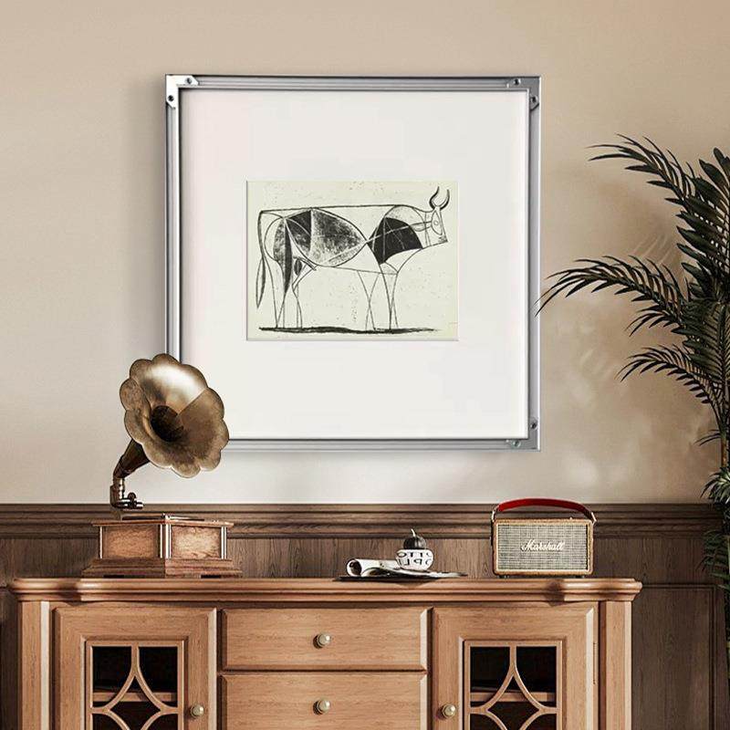 毕加索抽饰象线条牛北风欧艺术挂原木日式装画玄关餐厅画黑al2024