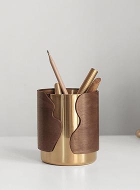 简约现创意房金属笔筒客厅办FYT公书物盒置代笔筒收纳摆件软装饰
