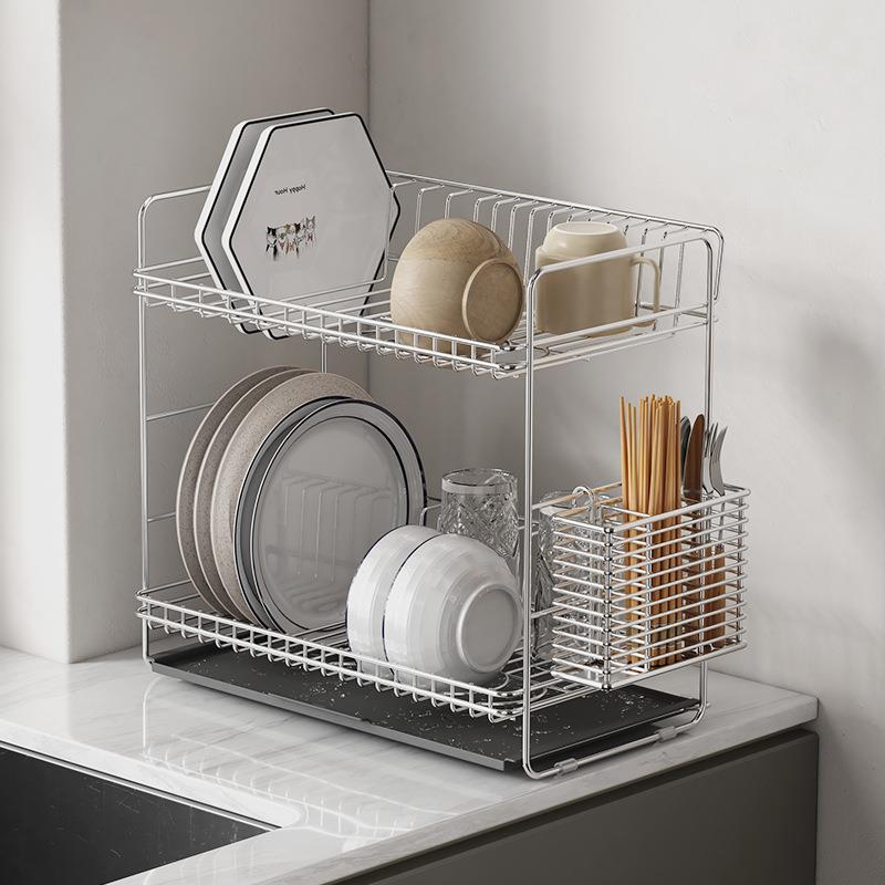 30不锈碗架置物架厨房沥水架台面层沥钢碗架碗碟收纳4架双ZM69多