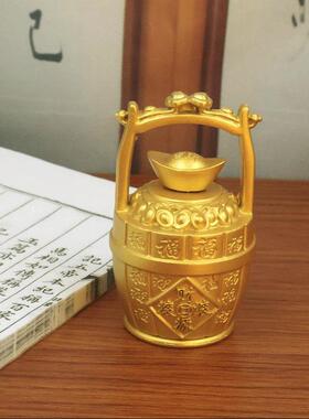 黄铜一金山摆件纯铜招财水桶一桶江办室客厅玄关桶摆OBV设家居装