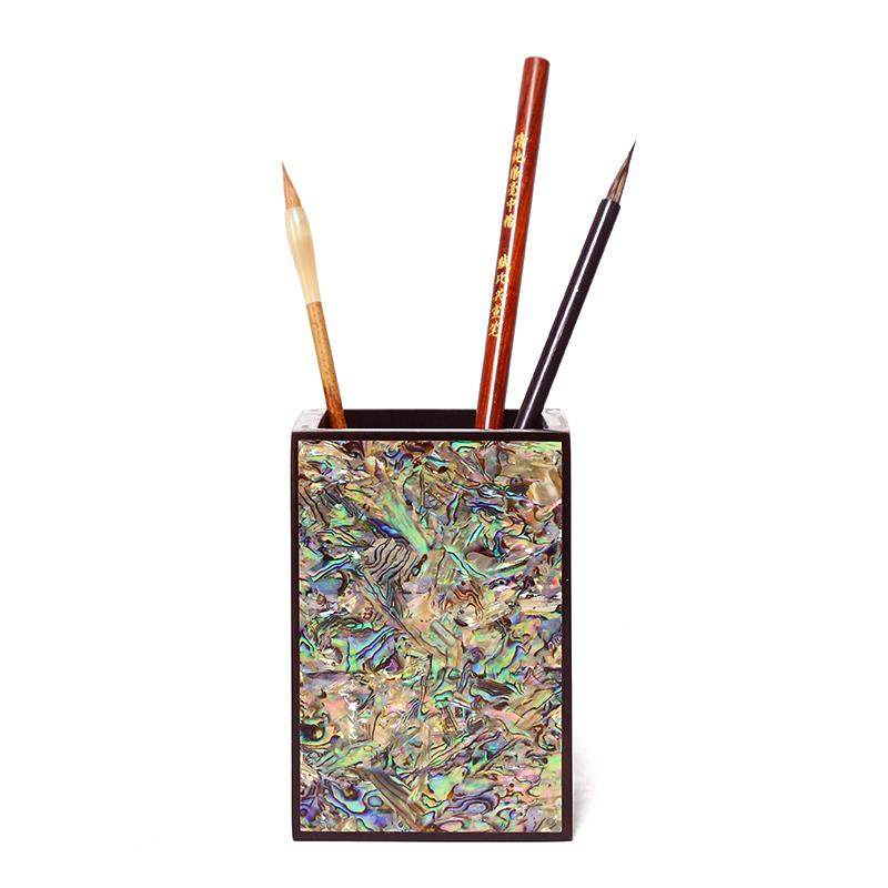 傅星国家EKO非物质文化遗产四古边镶嵌珍碧珠母笔笔筒优质乌木实