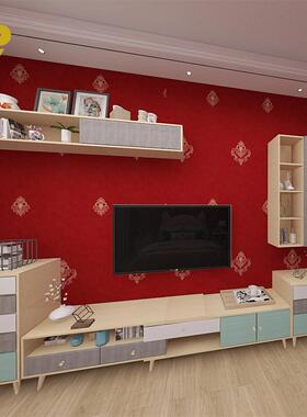 YJR新款卧红色刺绣绣花欧式无缝墙布家中式客厅室景沙发电背墙壁