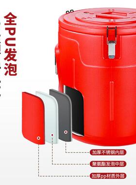 大不锈钢双层红色保温家用饭保温号饭桶4PCS大容店摆摊专用奶茶桶