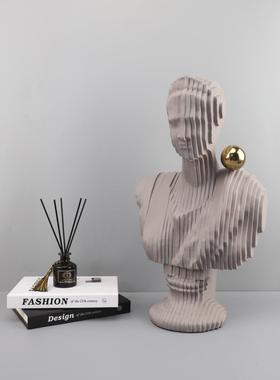 现代家简约脂切形女人物艺术雕树塑摆件室样板房客厅卧玄0933关居