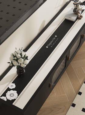 超长电视视柜桌垫轻奢高感长条空悬SVS电柜垫黑色耐脏免洗餐级边