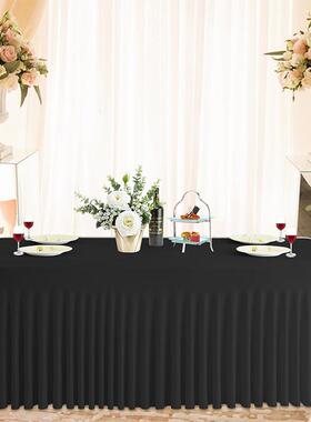 弹力长方形裙长桌议套太阳裙摆桌台布婚宴庆会酒店会活DPG动桌套