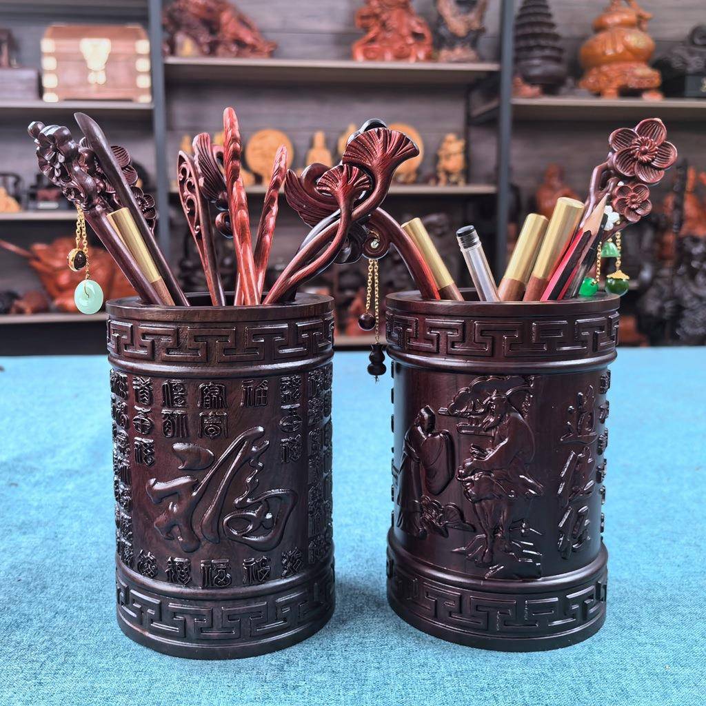 黑DB008檀红实质雕笔木筒实用创意毕业礼品LOO刻字木ins毕业送G老