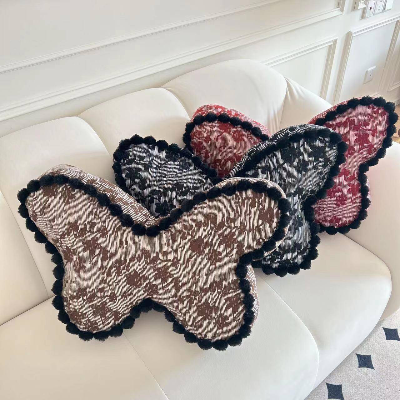 红ins少女心蝴蝶抱枕头腰靠背上卧床室靠枕椅子网靠垫BBW床宿舍单