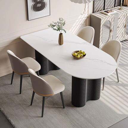 意式圆OSA岩板岛台餐餐桌体家用轻奢饭桌小户型现代简约桌椅半组