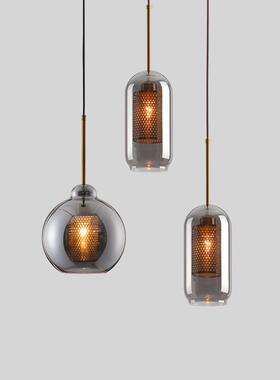 北欧玻圆球单头25736璃吊灯创意复古工业风餐厅吧台吊透明灯头罩