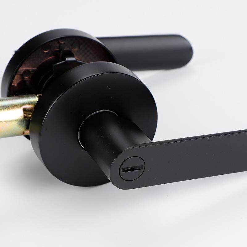 执手锁门锁镀锌合金98501ET-手电锁简约黑色卧门室锁执三杆式机械