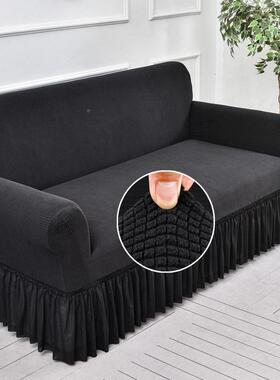 简约风防裙摆弹力沙发罩全包懒人沙发套罩高沙级感猫爪盖布L-玉米