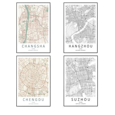 全国市图地挂画简约地图线条装北欧客厅背景地图饰画玄城关创意艺