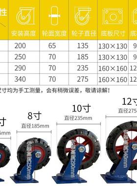 VXF轮加重型吨铁芯橡胶轮载重11工业脚轮8寸寸拖2车平板推车轮子