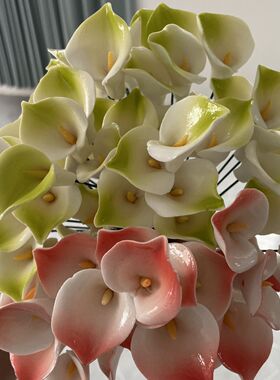 马蹄莲陶瓷花,颜色随机100朵: 送铁杆100根仿真花手工古风拍照
