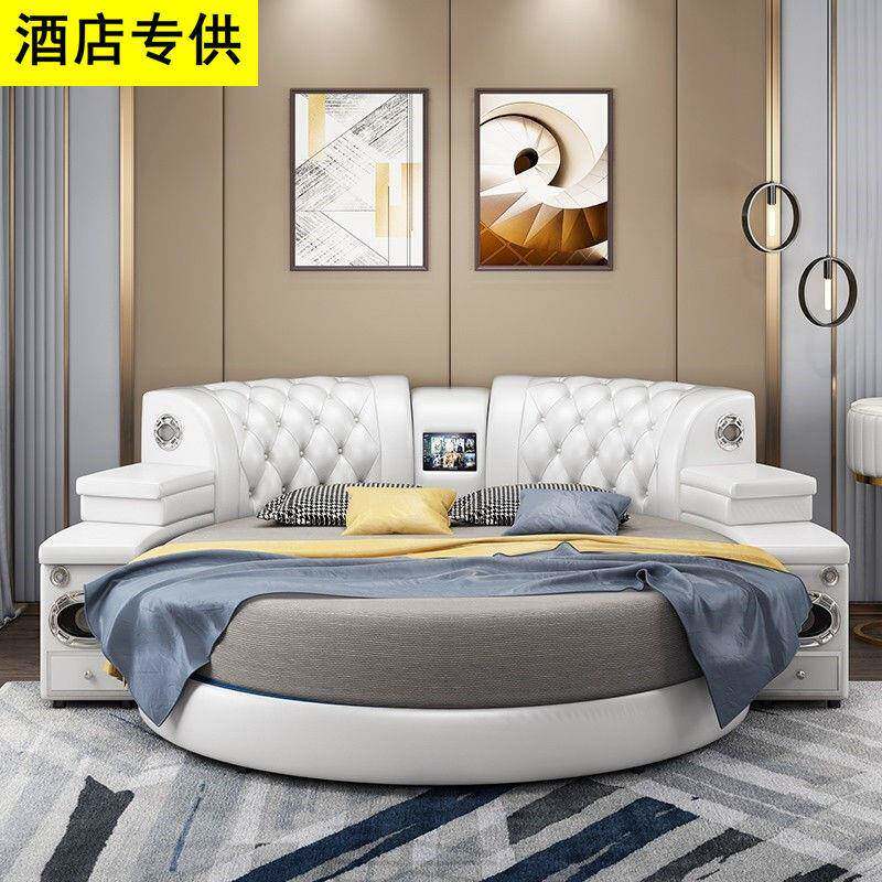 圆床双人床代婚简约欧式大床床2米现2985.2圆米主卧实木皮床音响