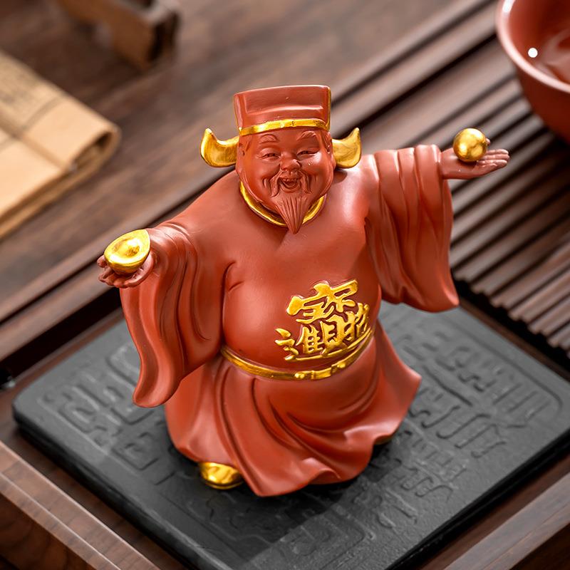 财神爷砂茶宠紫摆件精品可养茶ICS玩招财档茶高台装饰茶盘小茶文