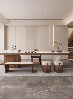 代岩板实木茶椅组合木岛台客厅家用办公茶台现OYV实简约高级感茶