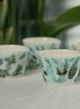 拉雕刻手握猪口拿杯大口花杯瓷陶咖CAA啡杯文艺铁杯