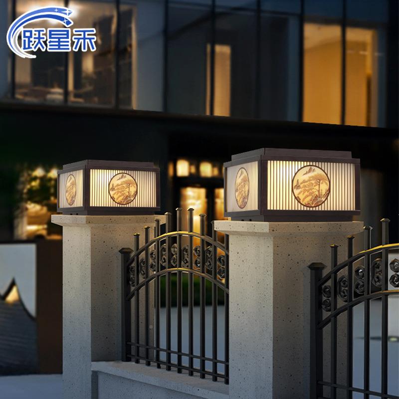 迎客太阳能户外迎客松柱庭院灯围墙栏柱灯室外花园防水别墅松大围
