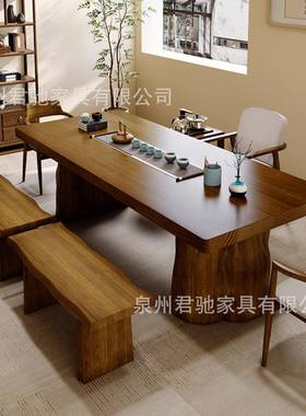 新中式板全公实木茶桌套原木OKC大功夫茶几办室禅意茶台家用泡茶