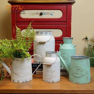 新品田园复古做旧花桶美式铁皮花瓶铁艺花盆花器花店插花花筒摆件