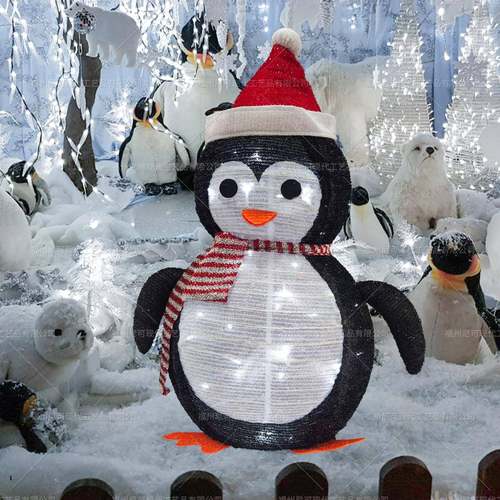 圣诞节装饰品可折叠企鹅庭院布置发光LED灯串室内户外布灯笼摆件