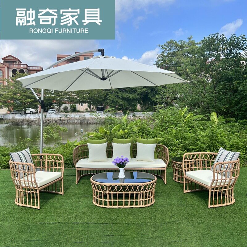 户外休闲镂空藤编沙发组合露天阳台庭院酒店露台防水藤椅藤沙发