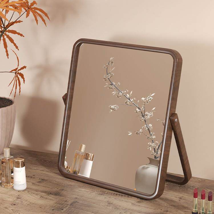 实木化妆镜台式桌面可折叠梳妆镜家用简约女卧室大号复古方形镜子