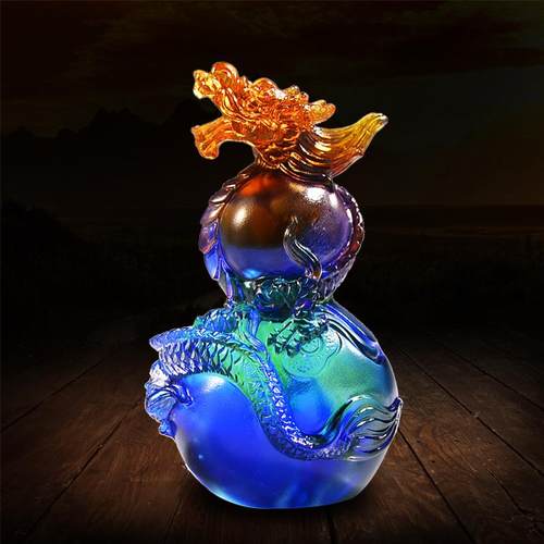 水晶琉璃创意聚财葫芦生肖龙工艺品福禄祥龙简约摆件客厅办公装饰