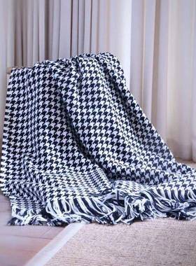 羊巾绒成分白编织千鸟格面样板房床尾面料78028料%wool7黑2%acyli