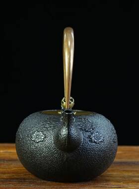 素山雅浪漫日花式铸铁泡VYS茶家壶用手工搪瓷涂层铁壶围炉煮茶壶