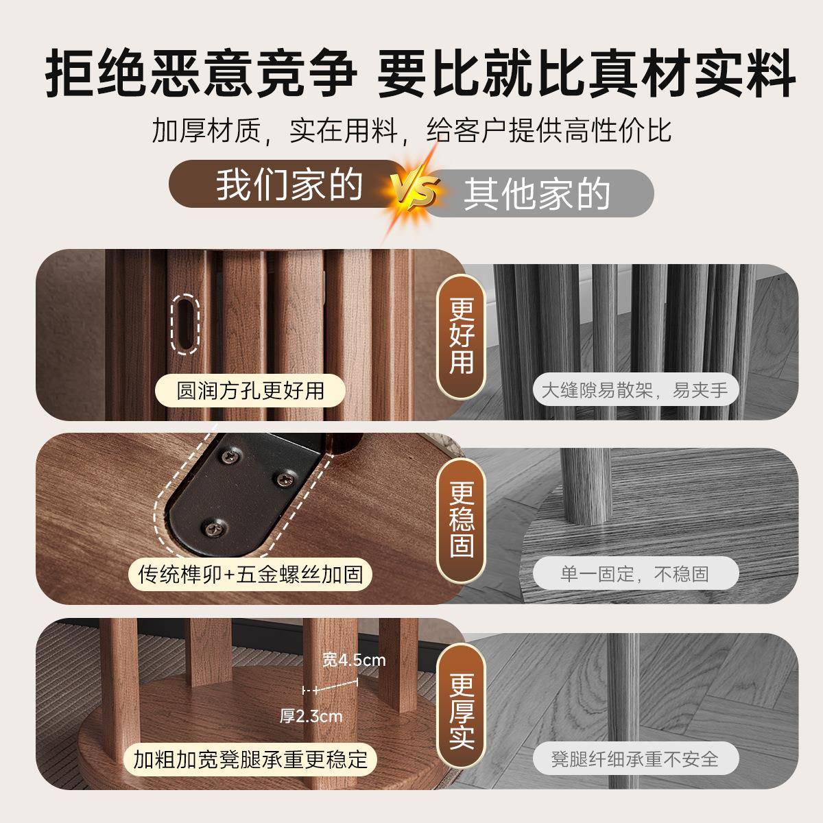 三梦实木凳子桌家可叠放合圆凳客厅备用餐板FL-0124凳叠叠组乐折