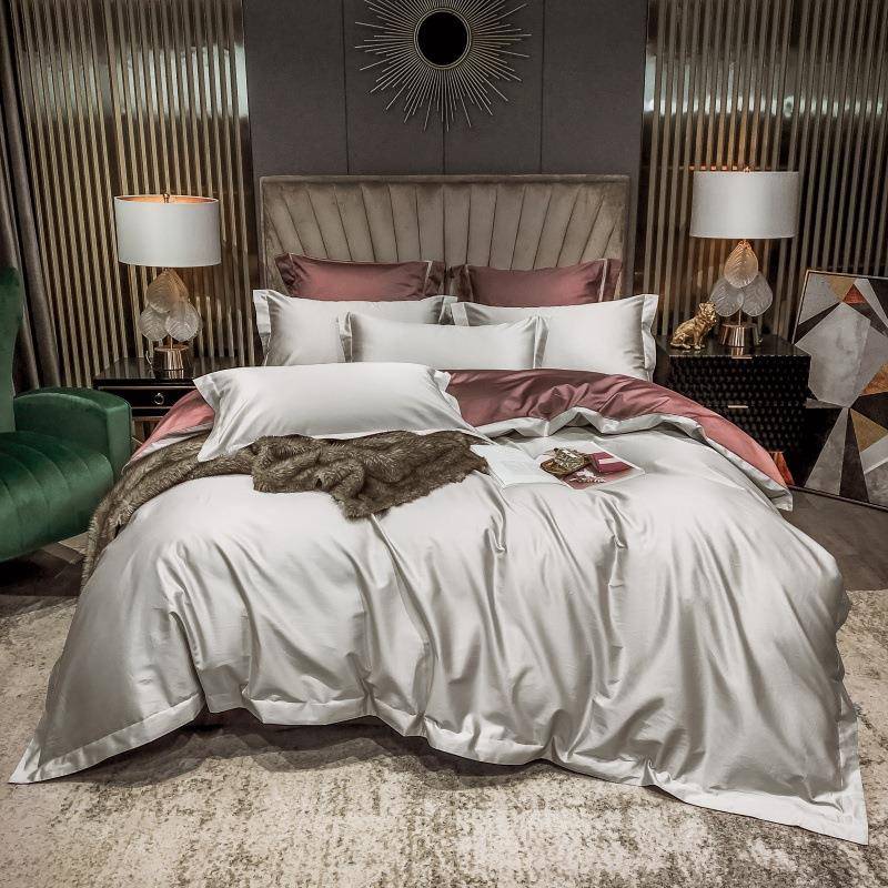 轻10床0支446长绒棉四件套全棉床单笠素色被套纯棉纯色酒奢店上用