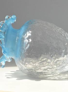 现代约简轻奢蓝色浪花口玻插花花郁金香花璃瓶家居客厅HOZ桌鲜面