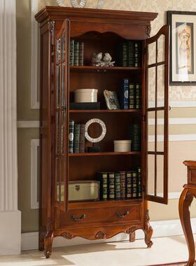 式全实复木书柜带门落地置物架SB66109欧式书房客家用书橱美两门