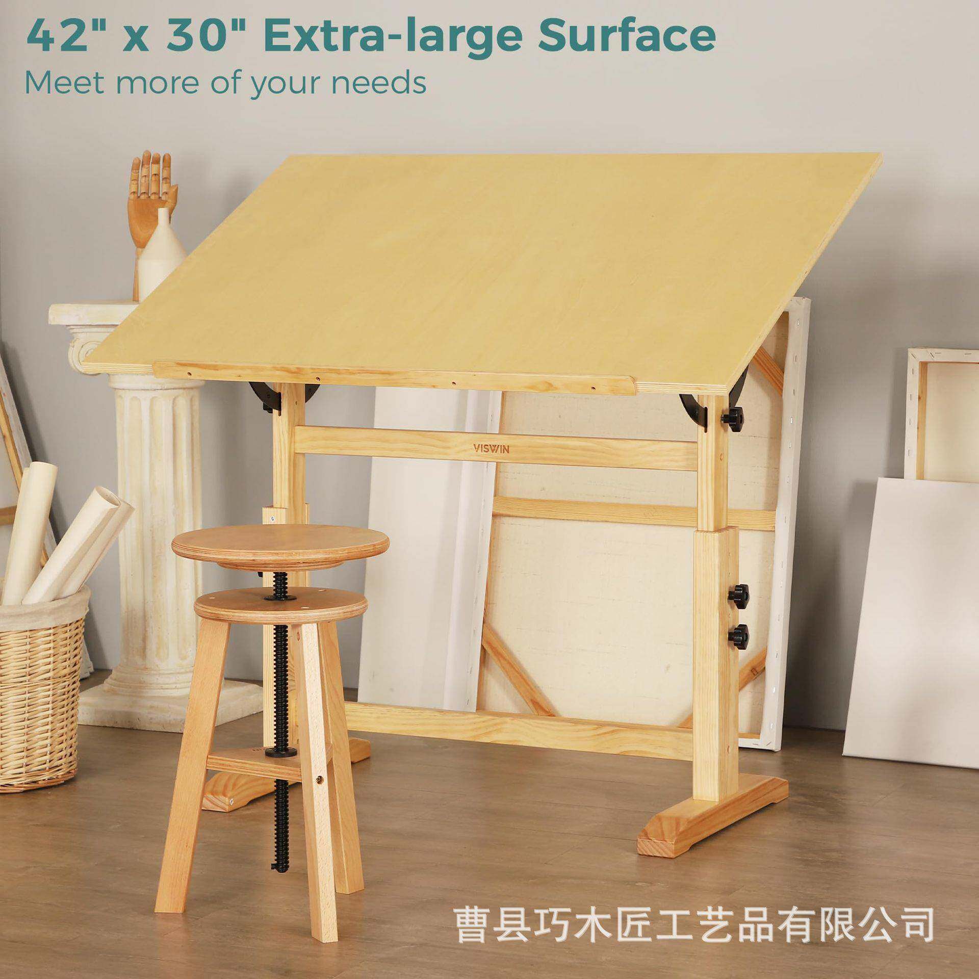 实984木绘图可调节木制绘画桌可桌木成人画板实家用调节绘图板