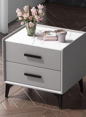 实OBK木奢床头柜约现代皮床边柜家用卧室质小简型岩板储物收纳轻