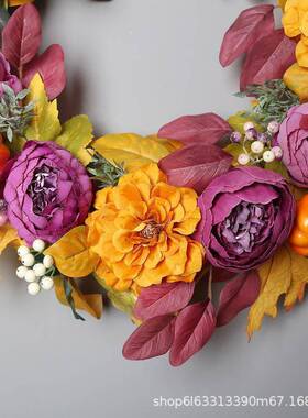 收节秋天太阳圈丰南瓜枫秋叶花KWR环万圣感恩节节门挂饰季装饰