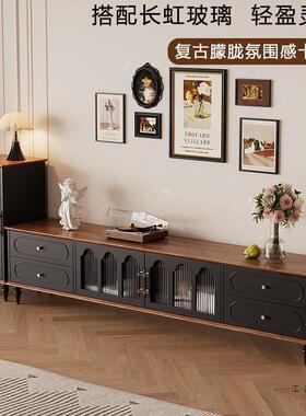 中古风电视柜茶几组合法小户客厅家用式新款黑色实复木古QEY储物