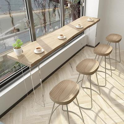 亚克力木吧台桌简约代家用靠高墙悬浮透明脚HLG桌吧现台桌椅组J实