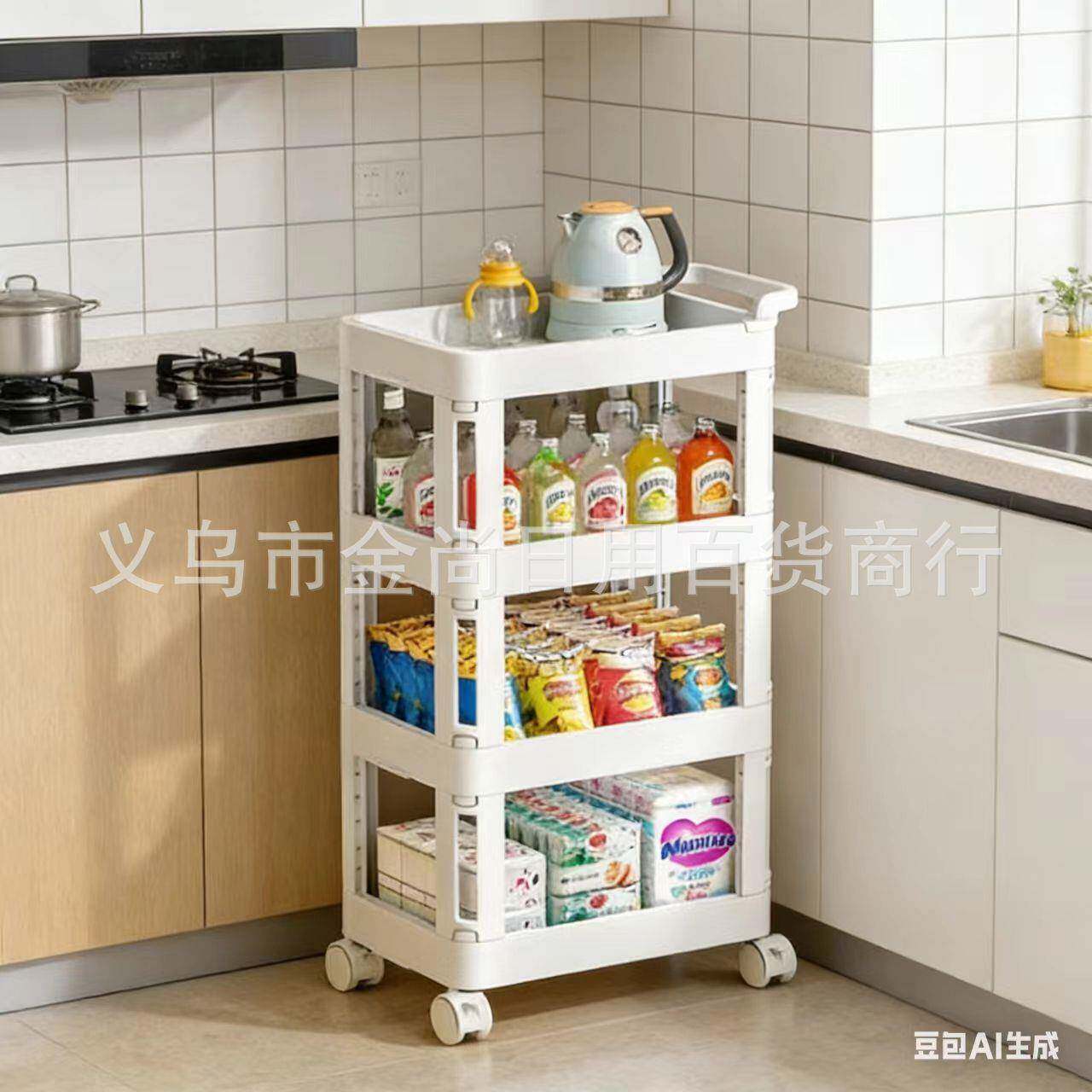落地可移动轮客手厅厨房小居推车收纳储物架带子家收纳推82044M83