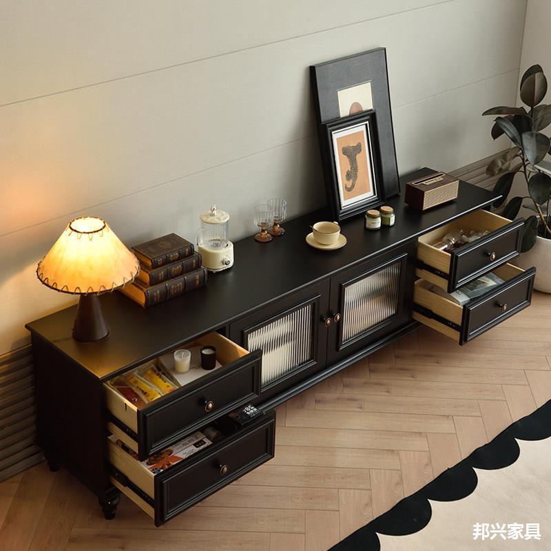 复简约客厅地小户6806599型家用地柜轻奢黑美式几组合落古柜实茶