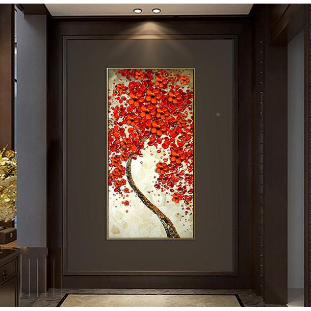 手厅绘油画花廊招财树风水风700画入户玄关画走画花画轻奢画客画