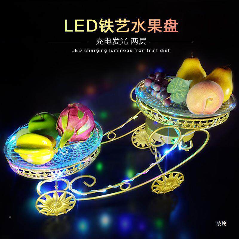 创意酒吧T吃V发光果盘KTVe小碟水果盘架子铁艺二层点心K架167ld充