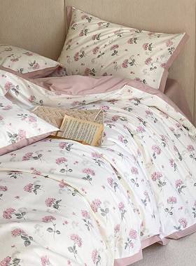 高端床复全古美式花棉四件套田园风印被套纯棉单裸睡床上AAX用品4